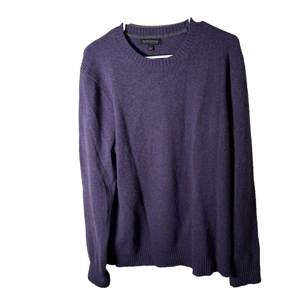 Banana Republic Sweater Men's Large Purple Crew Neck Merino Wool Pullover